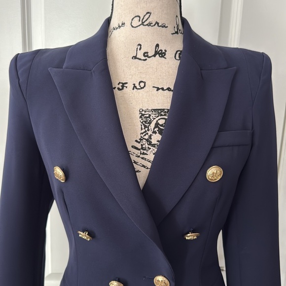 Attentif Paris Elegant Navy Double-Breasted Women's Blazer - Picture 3 of 11